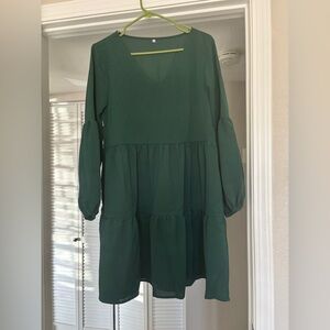 Green Long Sleeve Tiered Dress